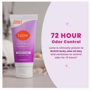 Lume sample size (travel size) whole body deodorant 14 grams each tube.